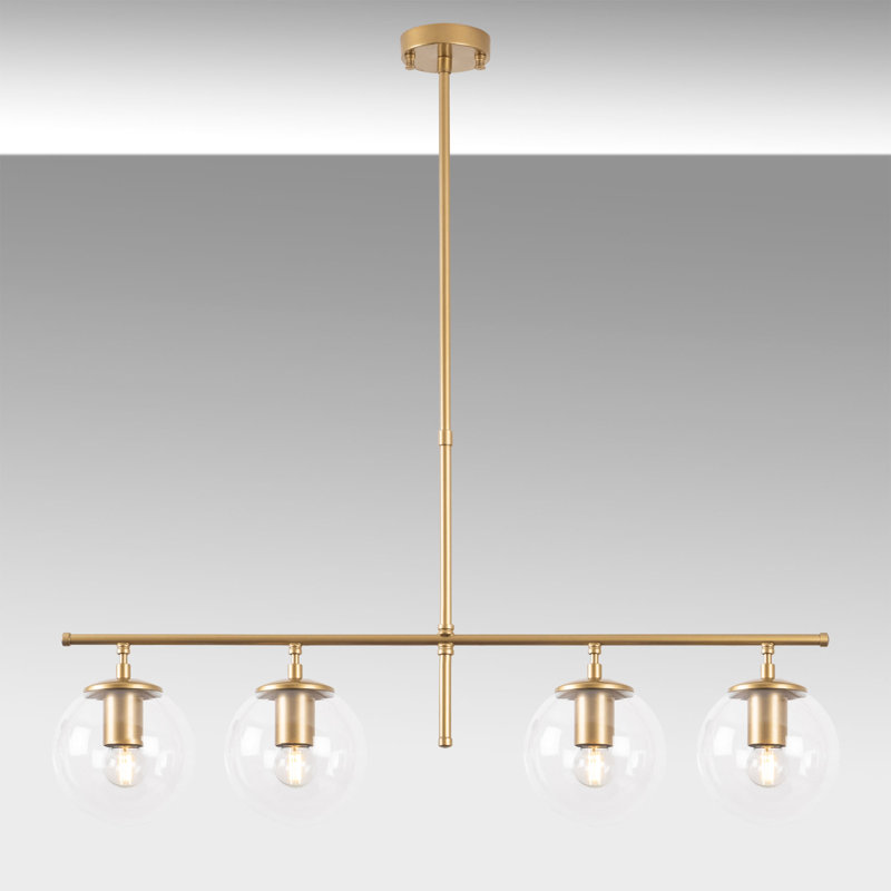 Élégant lustre doré, hauteur réglable 31,9 x 5,9 x 14,2-29,9 pouces | Corps en métal massif avec capuchon en verre | 4 x douilles E14 (40 W maximum) | Design scandinave moderne | Parfait pour le salon et la salle à manger, classe IP20