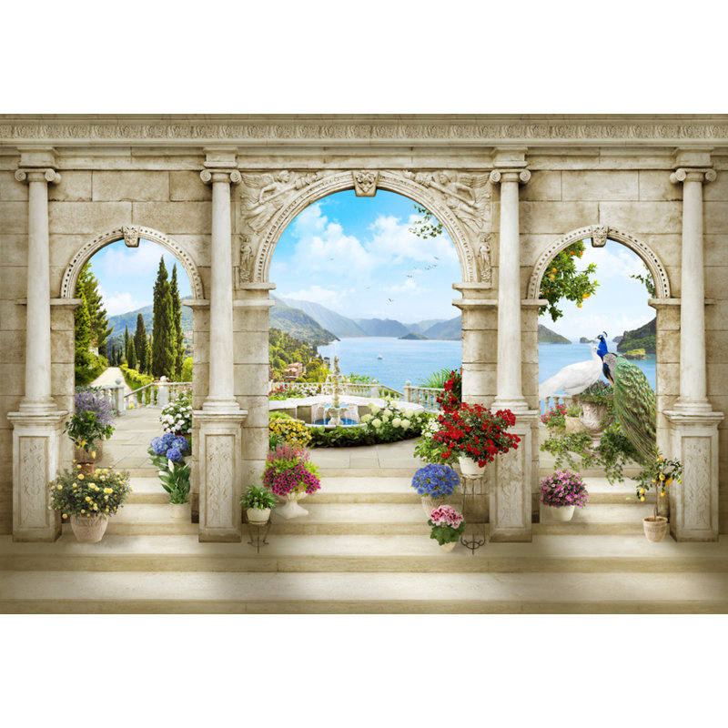 Papier peint amovible Peacocks On Terrace, L 48,96 po x l 75 po