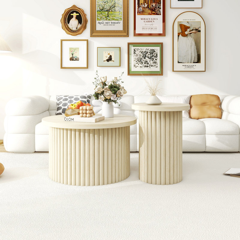Ensemble de 2 tables basses, tables basses rondes, tables d'appoint modernes pour salon, appartement, Naturel