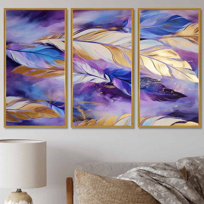 Ensemble de salon Ettinger - Feathers Wall Art, Cadre flottant doré, H 32 po x l 48 po x P 1 po