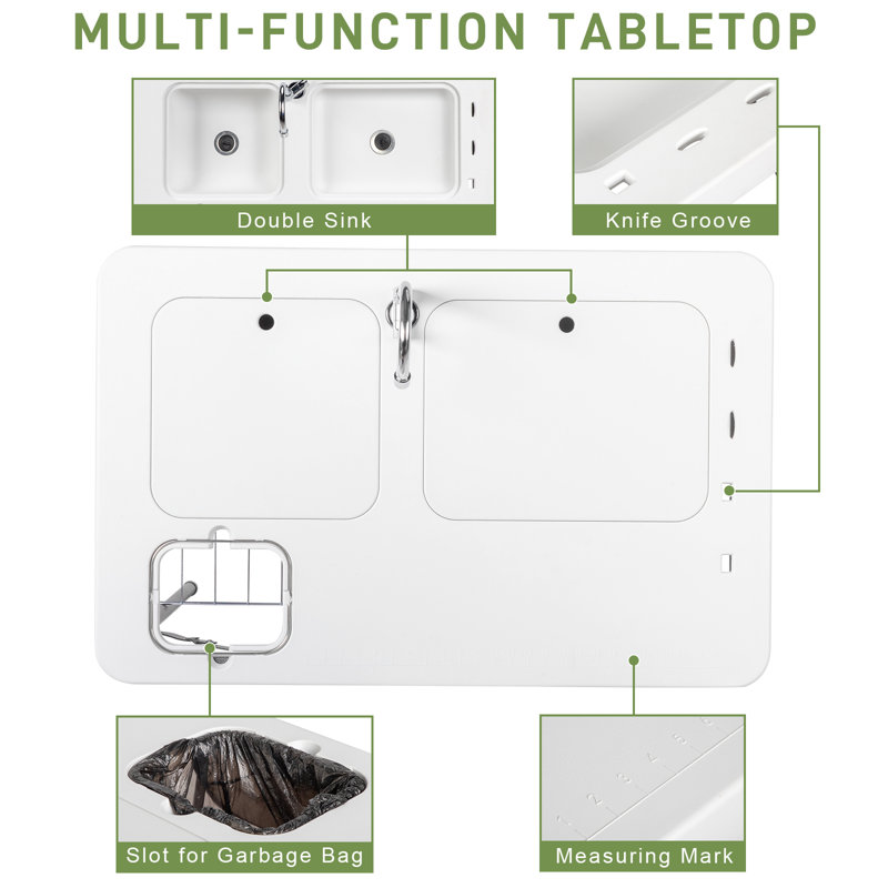 White and Black Folding Outdoor Fish Cleaning Table with Sink