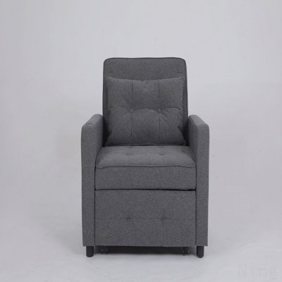 Gray Linen 3-In-1 Reclining Sleeper Chair - USB Ports, Side Pocket, Pull Out Sofa Bed