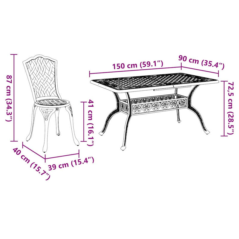 6 - Person Patio Dining Set Rectangular Table, Bronze