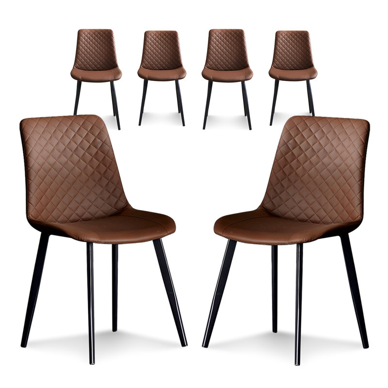Leather Dining Chairs Set, Upholstered Leather Modern Kitchen Chair, Dining Room Chair With Metal Legs, Brown, 6