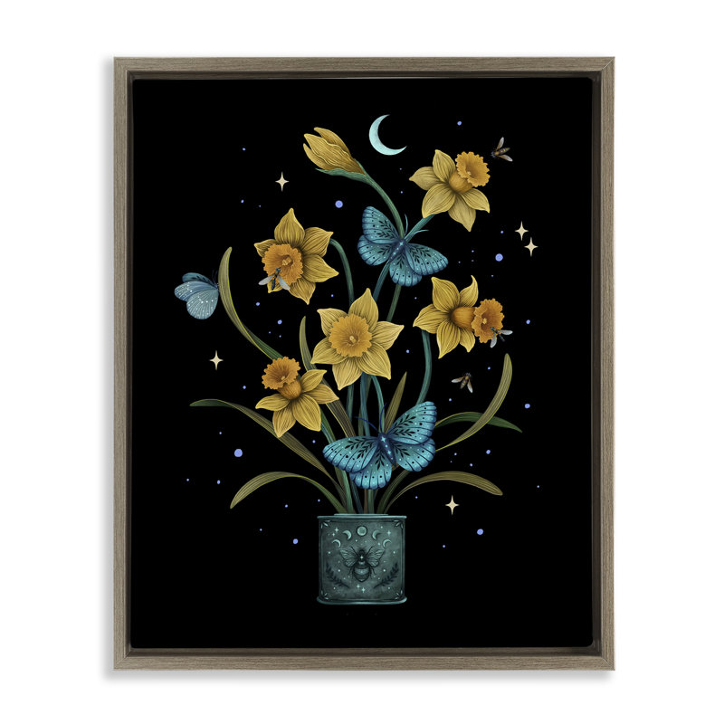 Cadre flottant Mystical March Daffodils, conception par Episodic Dessins, Montalcino orme flottant encadré, H 31 po x l 25 po