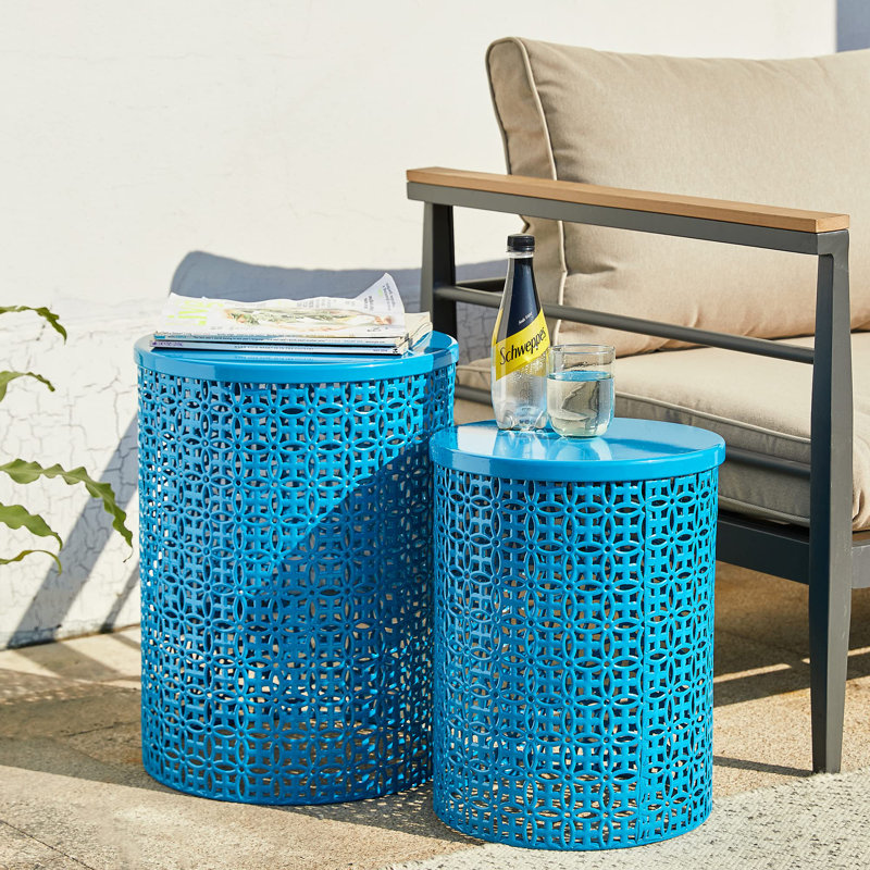 Steel Top Nesting Tables, Glossy Blue