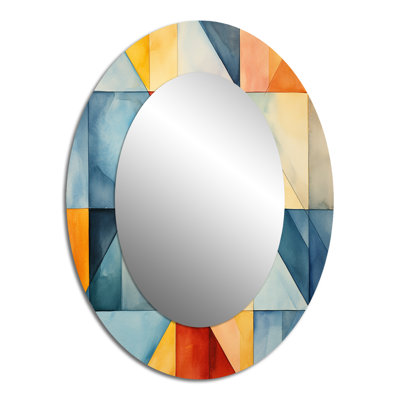 Mid-Century de couleur pastel cubes III - Grand miroir mural ovale sur métal