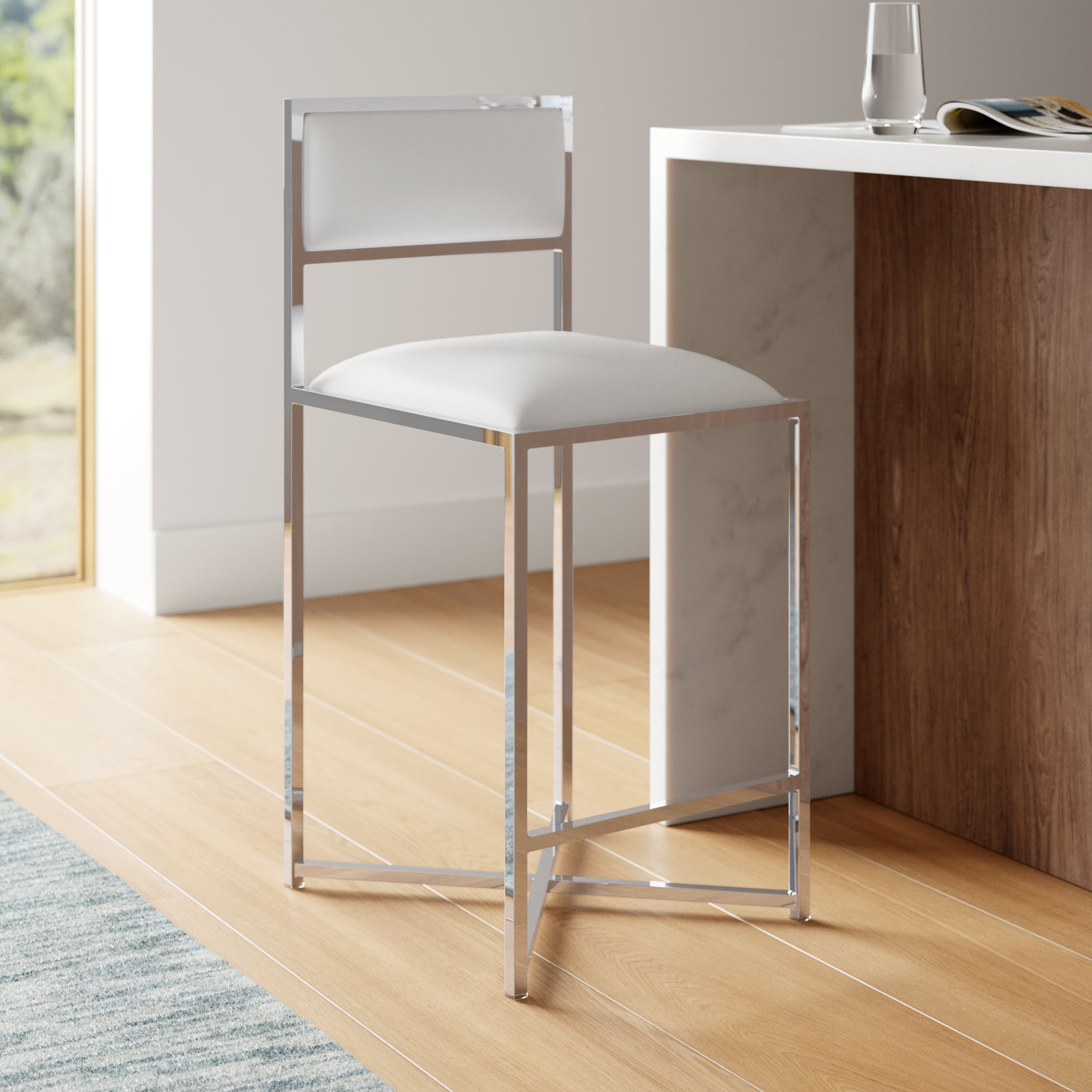 Malen 30" Bar Stool, Counter Stool (26” Seat Height), White