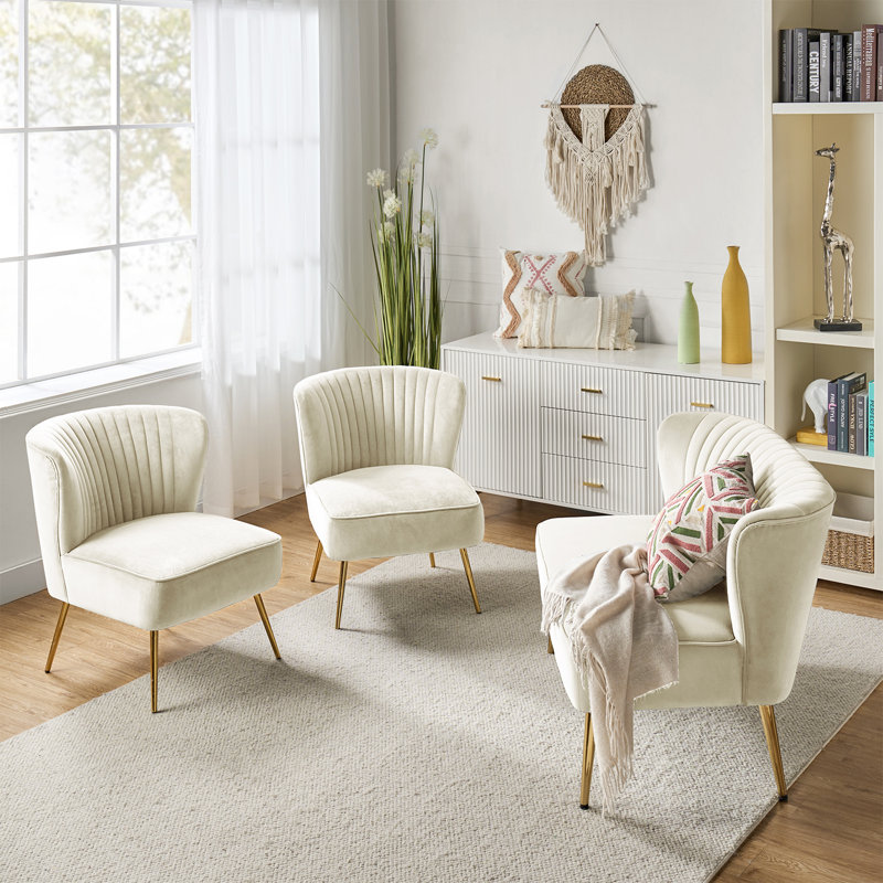 Euclid 3-Piece Velvet Living Room Set, Ivory Velvet