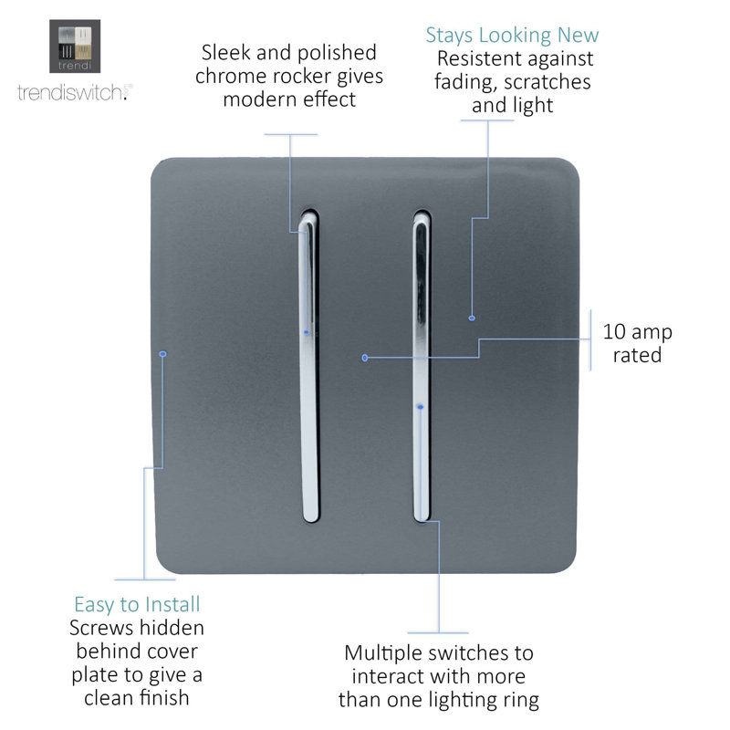 Trendi Switch 2 Gang 1 or 2 way Rocker Light Switch, Warm Grey