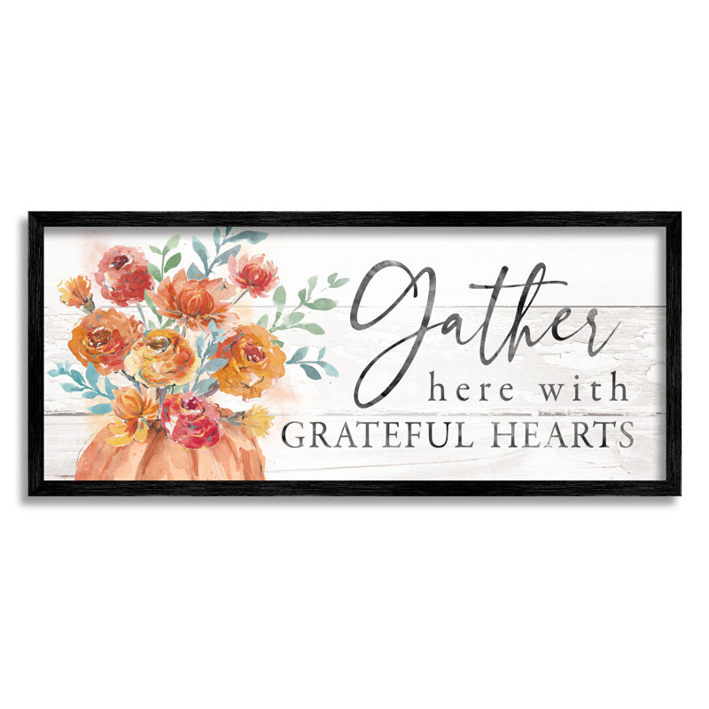 Gather Grateful Hearts Seasonal Harvest, H 10 po x l 24 po x P 1,5 po, Giclée encadrée noir minuit