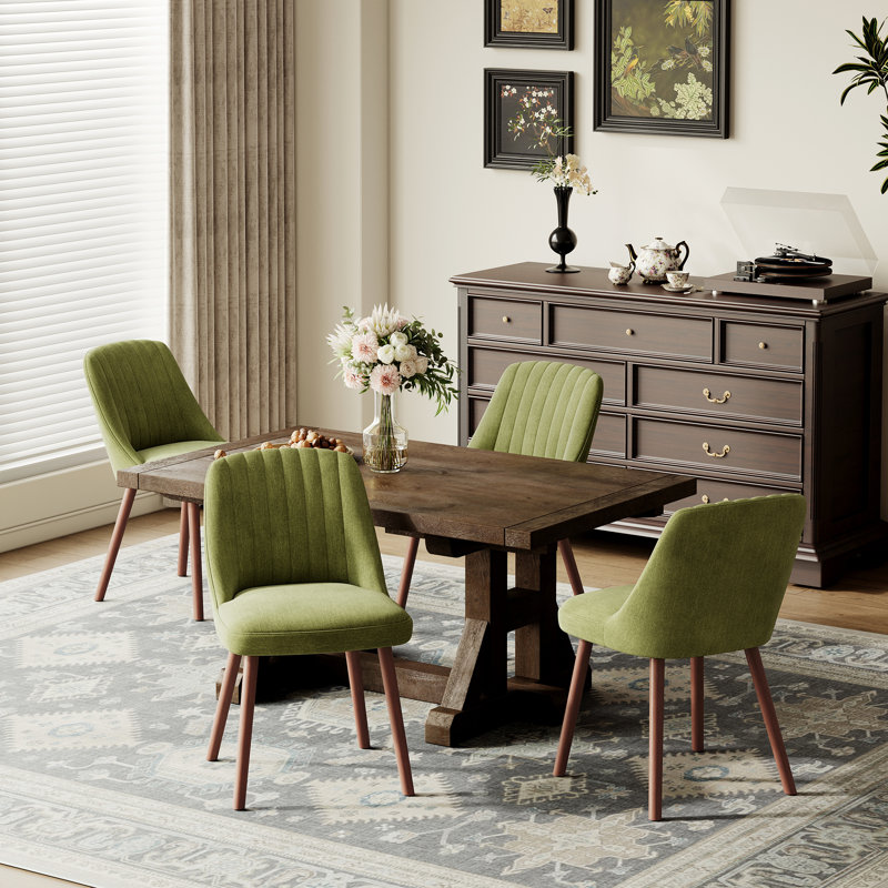 Modern Upholstered Dining Chairs with Solid Wood Legs, Green