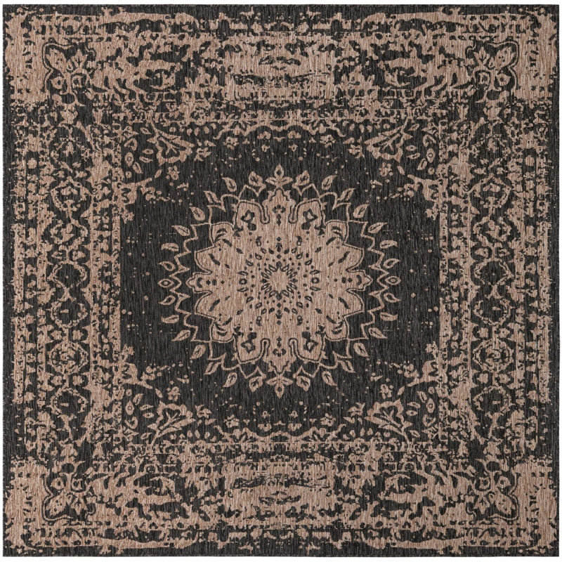 Tapis de couloir contemporain de couleur noire Hintz, Carré 7 pi 10 po
