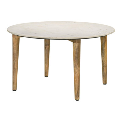 Round Marble Top Coffee Table White and Natural