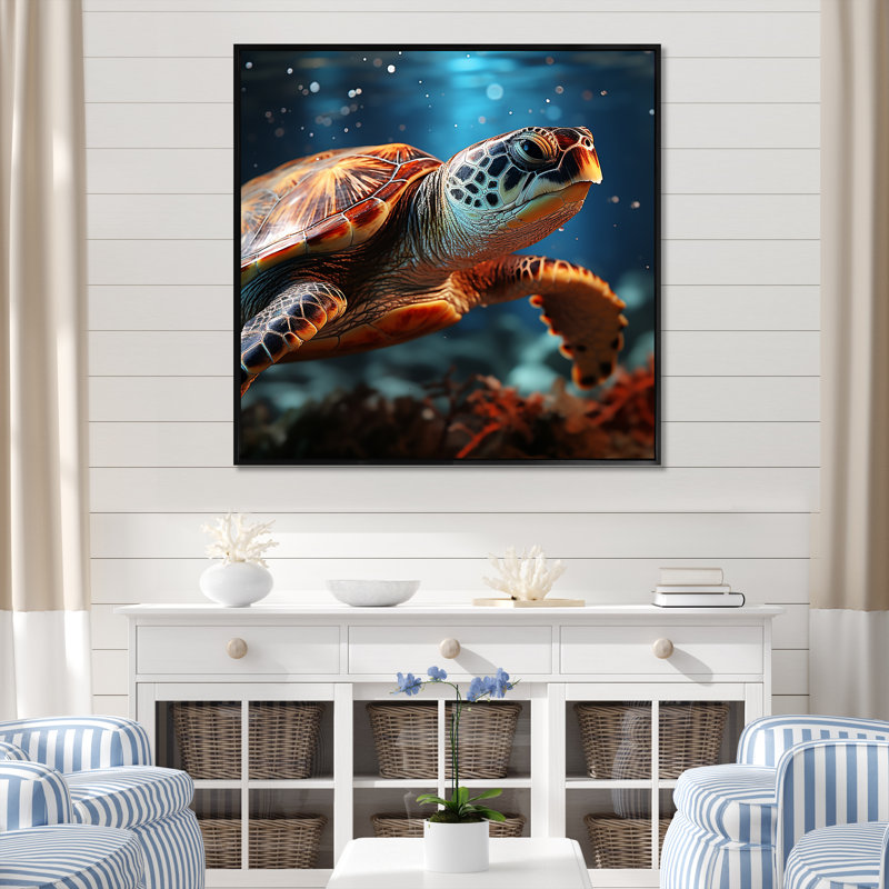 Abstrait harmonie - Tortue, art mural sur toile, H 16 po x l 16 po x P 1 po, Cadre flottant noir