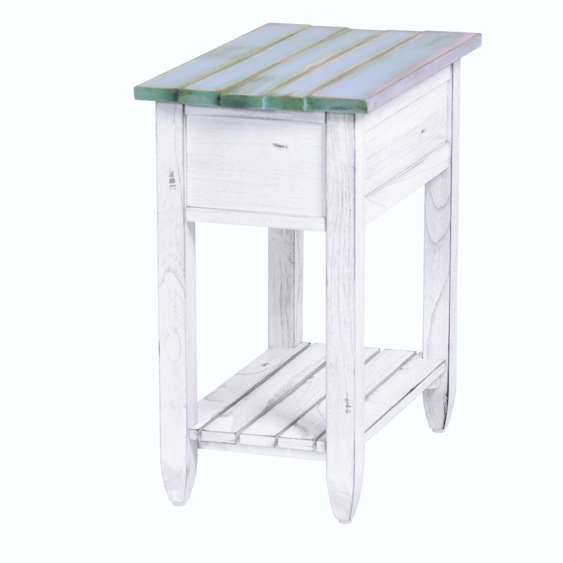 Delaplaine Coastal Solid Wood End Table with Storage, Blue/White