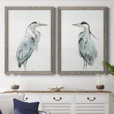 Blue Heron I - ensemble de 2 reproductions d'art sur toile encadrées