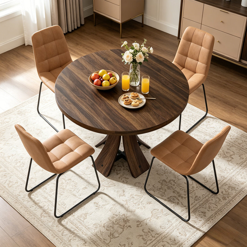 Ensemble de table de salle à manger 5 pièces, ensemble de table de cuisine moderne Mid-Century 43,4 po avec 4 chaises rembourrées, pour la salle à manger de cuisine