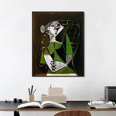 "Femme au chignon assise" par Pablo Picasso, reproduction d'art sur toile encadrée 1951 par Pablo Picasso, décorations pour bureau à domicile
