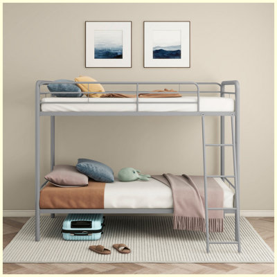 Long Beach Glossy Silver Twin Over Twin Bunk Bed Frame, Modern Space-Saving Bedroom Furniture