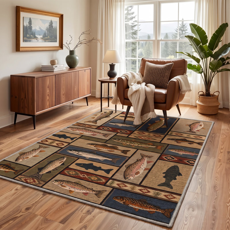 Tapis brun / noir patchwork lavable à la machine avec envers antidérapant, Rectangle 6 pi x 9 pi