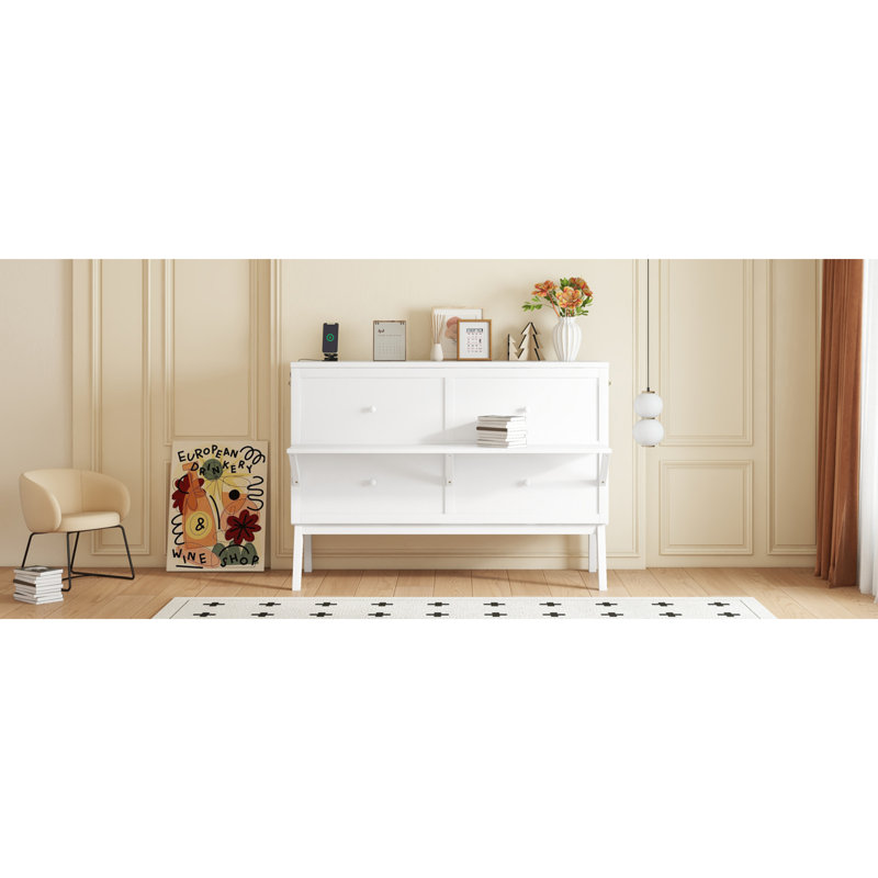 Lit escamotable multifonctionnel en pin blanc compact pour le bureau à domicile
