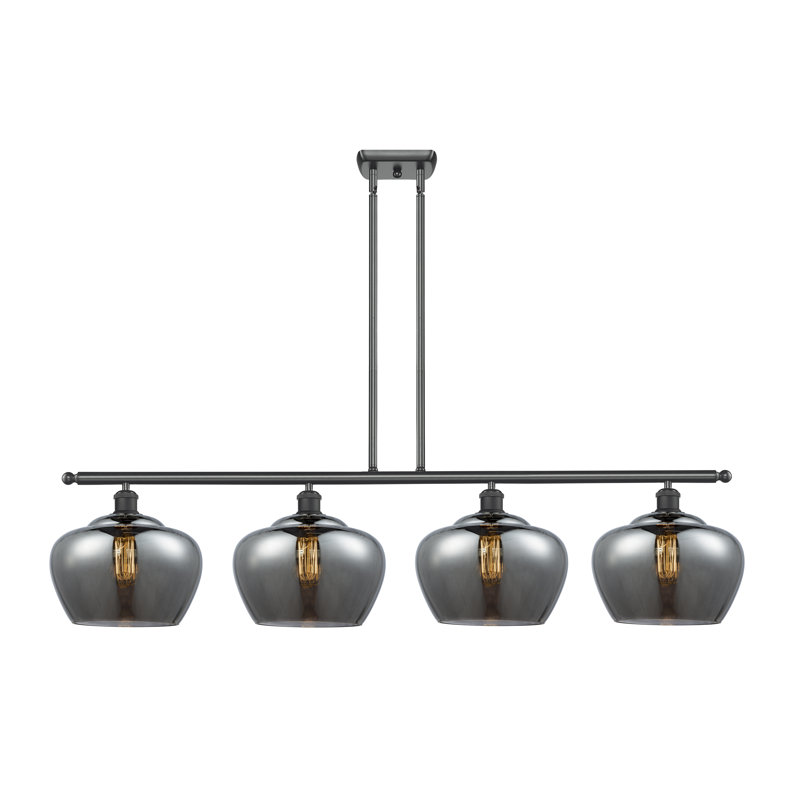 Luminaire suspendu linéaire pour îlot de cuisine 4 lumières Monténégro, Plaqué couleur fumée, Noir mat