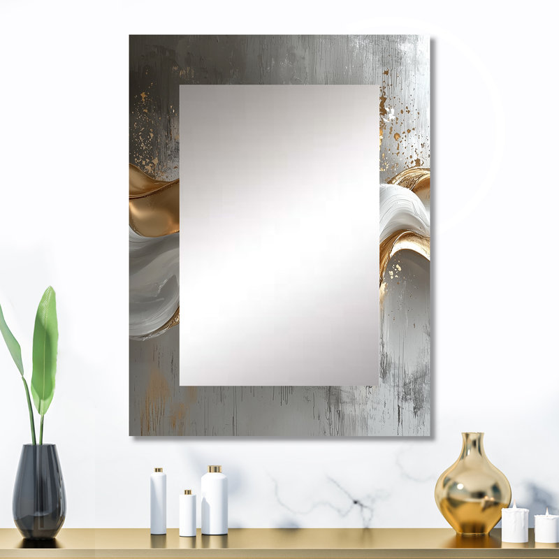 Abstrait marbre dans les tons gris et or V - miroir unique en marbre, grand miroir mural moderne, art imprimé en métal