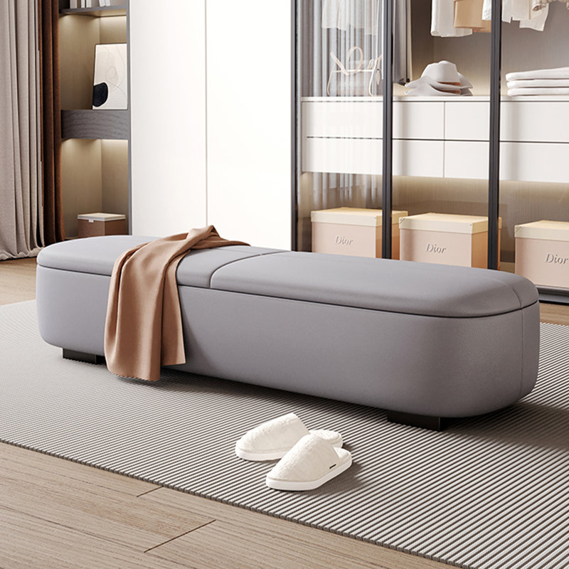 Long banc de rangement en cuir gris, Gris, 15.75"H x 62.99"L x 17.72"D