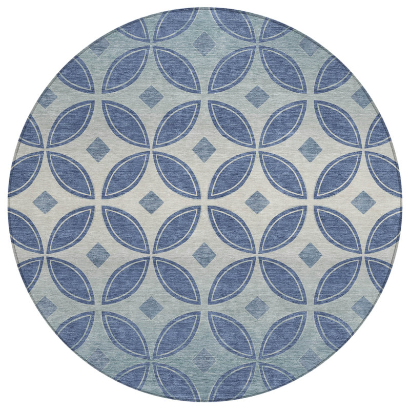 Machine Washable Indoor/Outdoor Lockway ACN2423 Geometric Rug, Round 8'