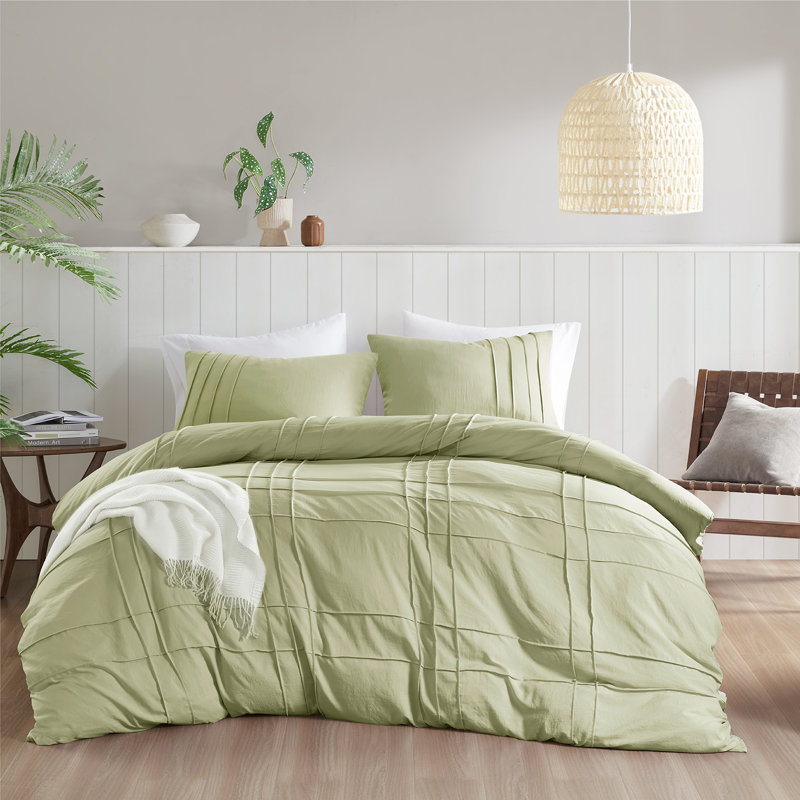 Ensemble de housse de couette 3 pièces Harris Sage, Housse de couette double et 2 taies décoratives s, Sauge