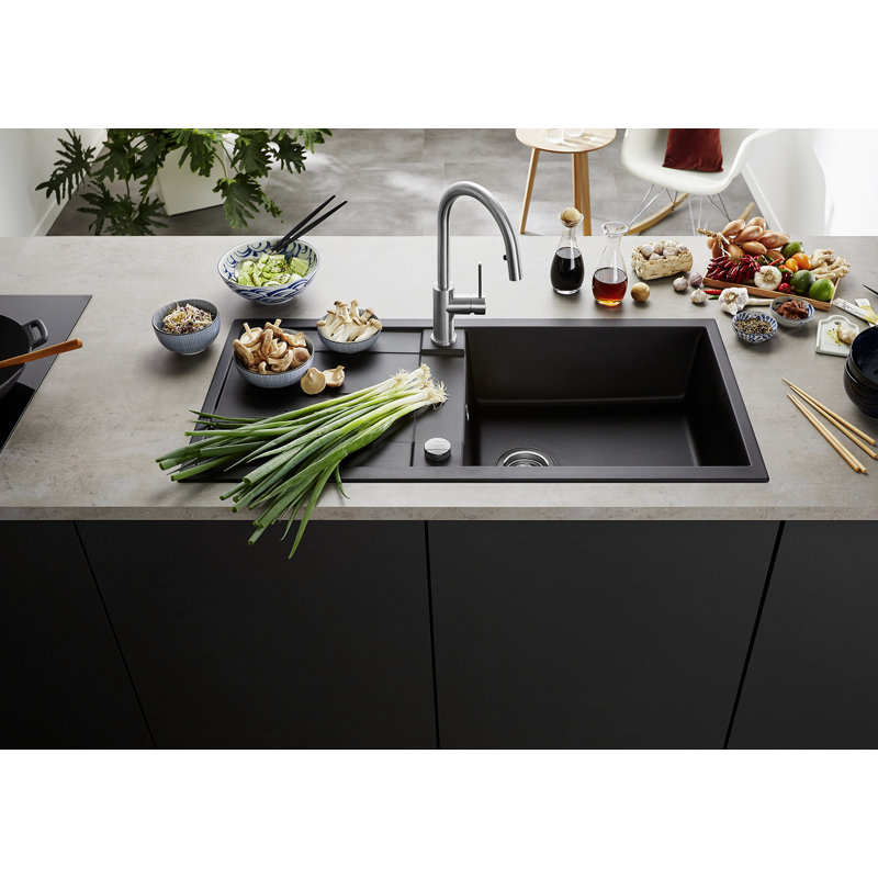 Metra Xl Single Bowl Inset Kitchen Sink, Black