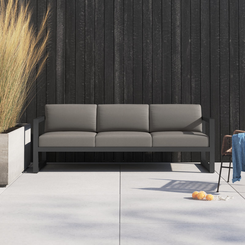Smith 84.25'' Wide Rectangle Powder Coated Aluminum Patio Sofa with Sunbrella® Cushions, Canvas Charcoal Sunbrella® Canvas
