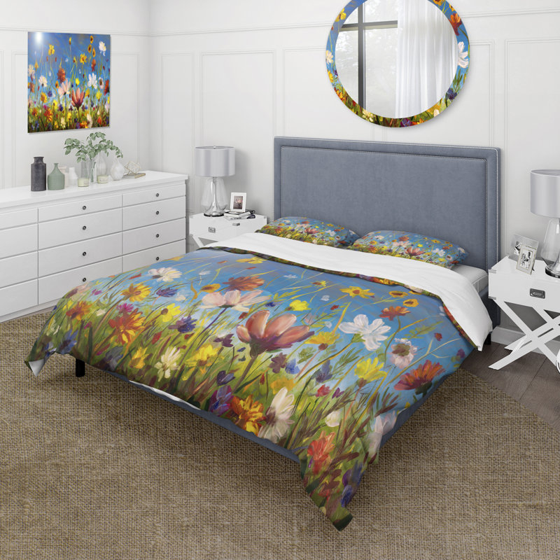 Ensemble de housse de couette Daisies and Wildflowers In Summer Garden Field II - Traditional Polyester