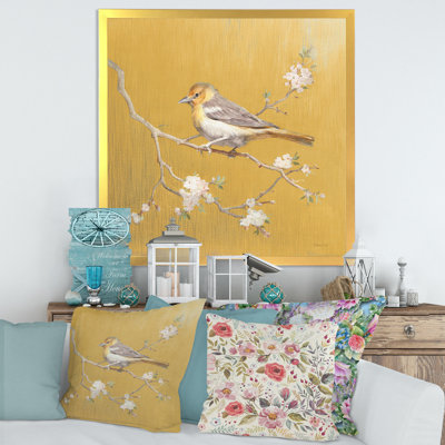 Gold Bird on Blossoms I - reproduction d'art sur toile encadrée