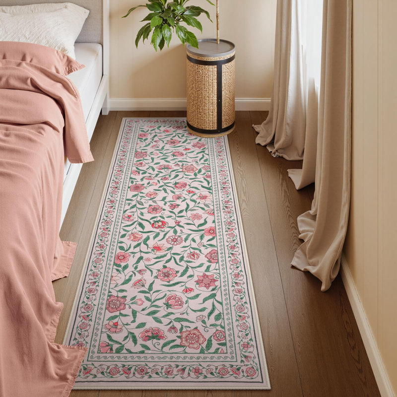 Tapis floral lavable pour salon, tapis Boho, Tapis de couloir 2 pi x 6 pi