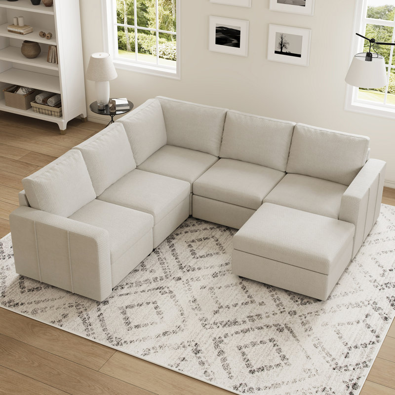 Velvet Chenille U Shaped Modular Sectional Sofa Apartment Pull Out Sofa Bed Sleeper Corner Sofa With Storage Ottoman