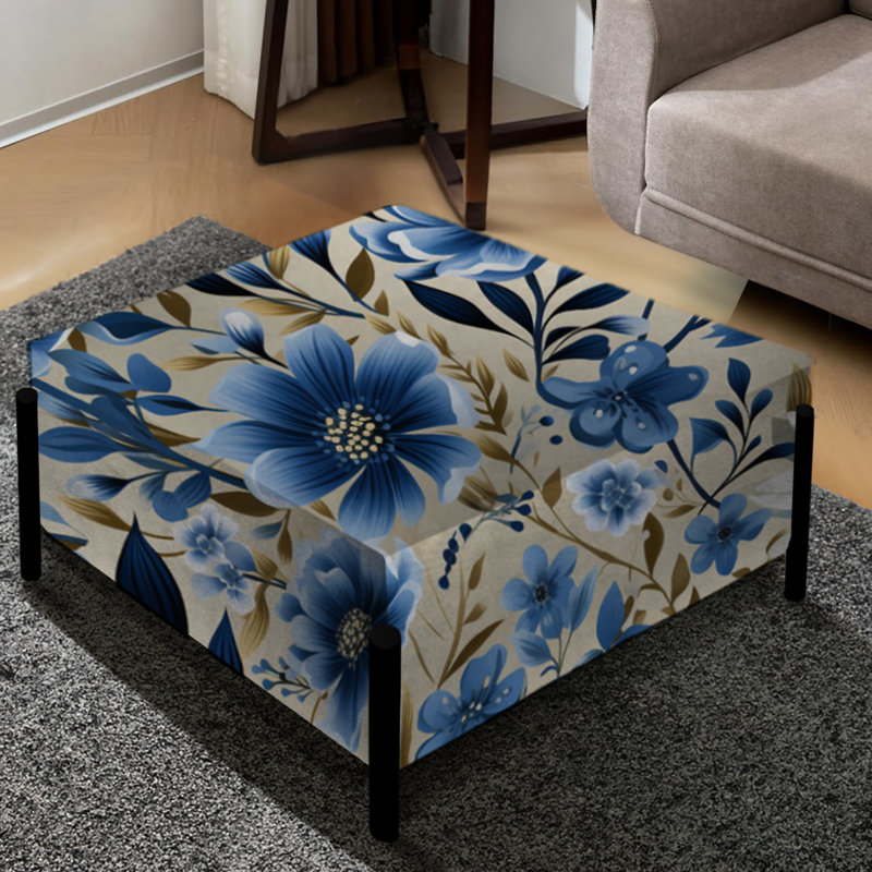 Motif floral scandinave bleu à motif floral - Grand repose-pieds carré floral
