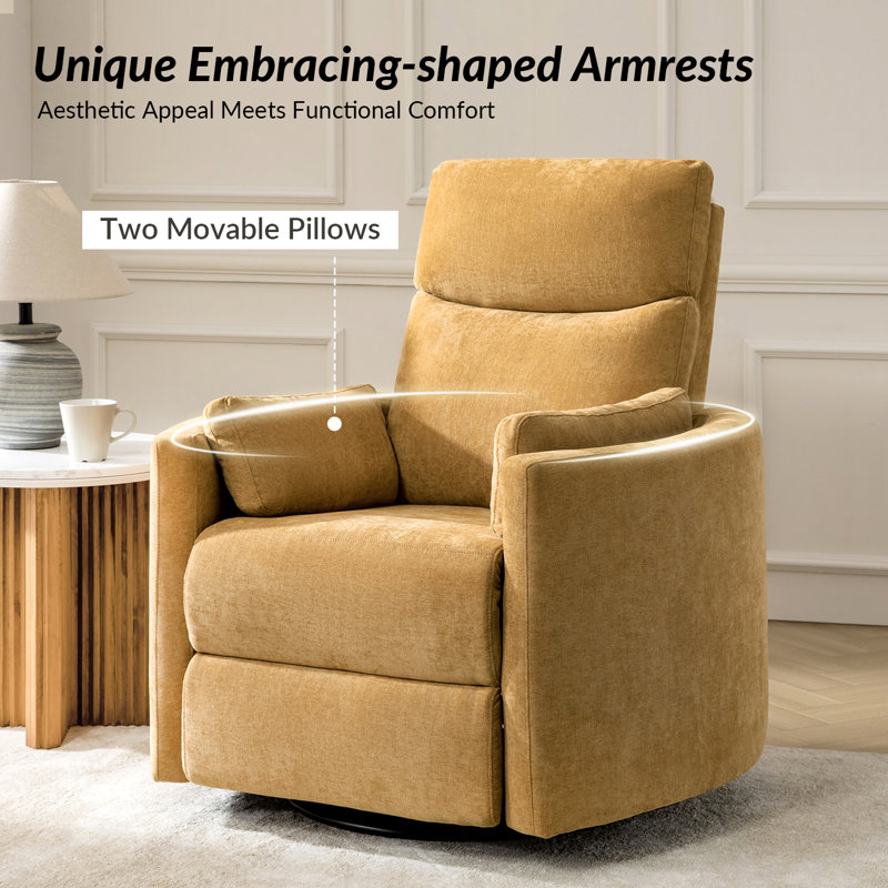 Anneisha Contemporary Swivel Rocker Power Recliner with Moveable Pillows (Set of 2), Mustard