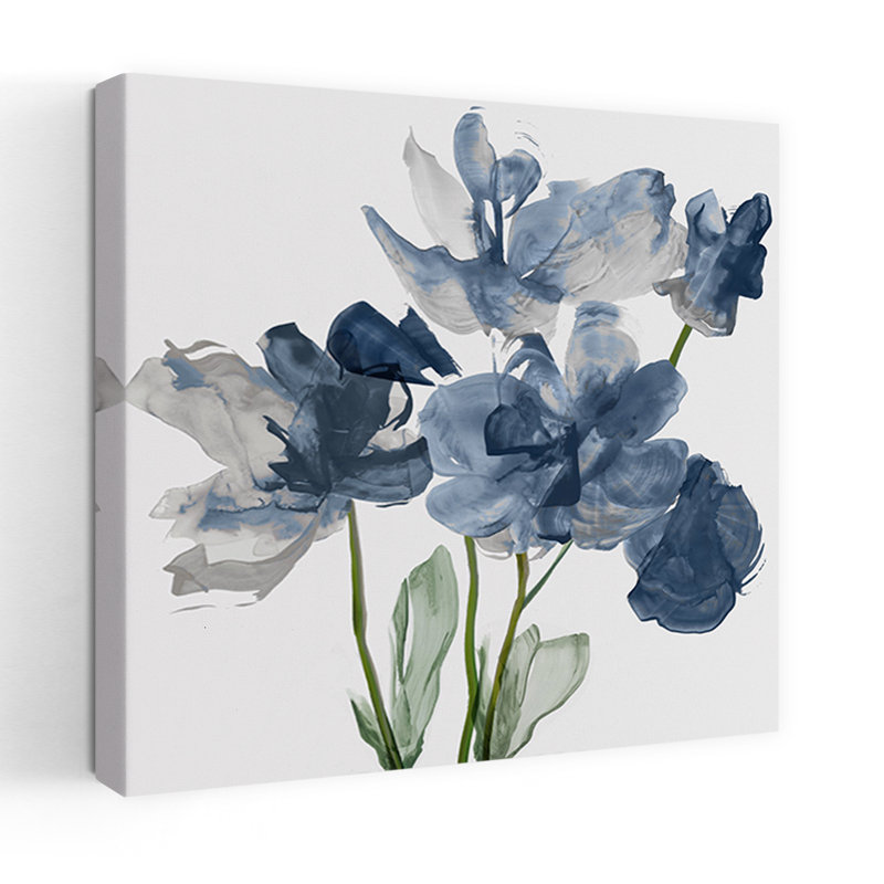 Art floral abstrait bleu minimaliste II, H 32 po x l 32 po
