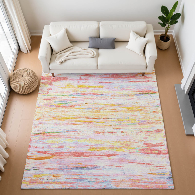 Premium Machine Washable Pirtle Abstract Rug, Rectangle 3' x 5'