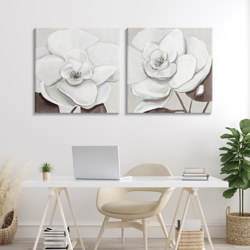 White Elegant Blooms 2pc Canvas Set, design by Hannah Dawson, 17" H x 17" W