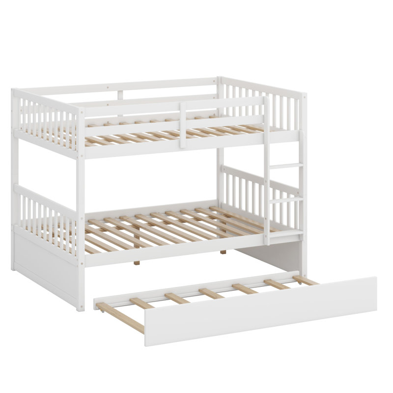 Multi-Use Bunk Bed System With Trundle Bed, Guardrails, And Easy Conversion Design, White