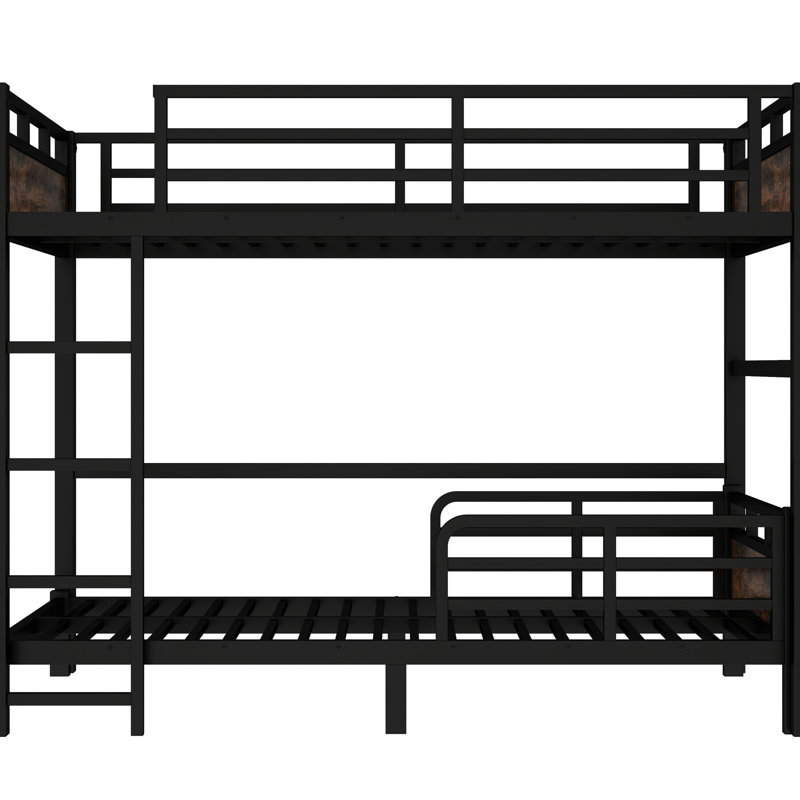 Twin Xl Metal Bunk Bed That Splits Into Two Beds, Vintage Wood Color, Stable And Quiet, Fast Simple Installation Process With - Colored Finish, Separable Independent Units, Mechanism, Noise Operation
