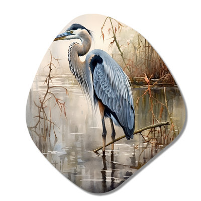 «Graceful Heron Waterbird IV - Heron Nebula Shape», art mural asymétrique en métal