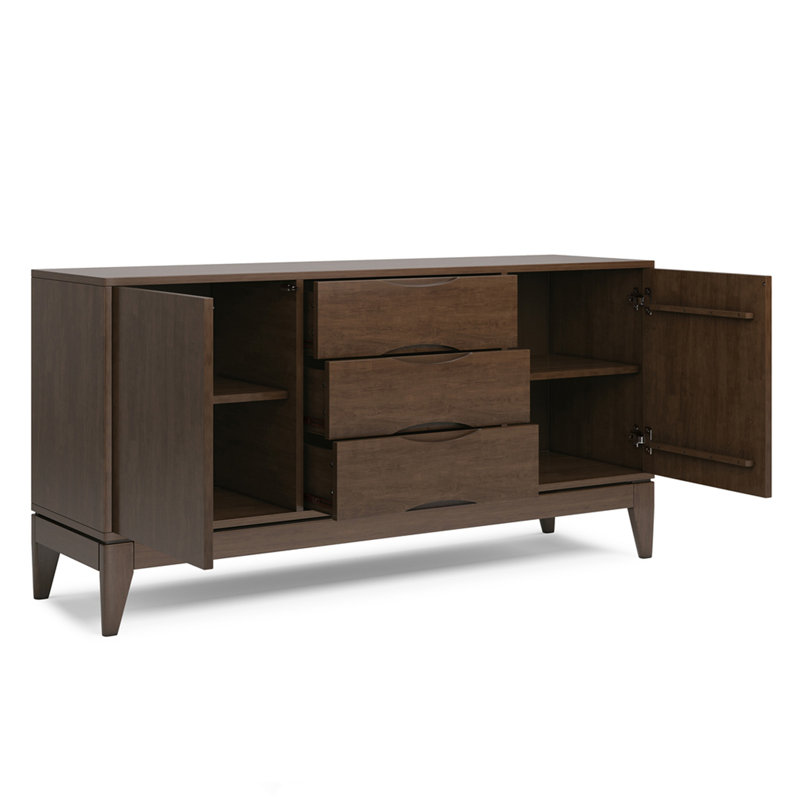 Harper Solid Hardwood Sideboard Buffet in Walnut Brown