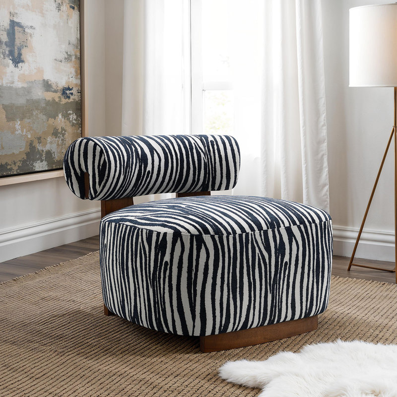 Fauteuil d'appoint de style contemporain avec dossier cylindrique en mousse à haute densité à motif zébré de 1 pièce, Bleu