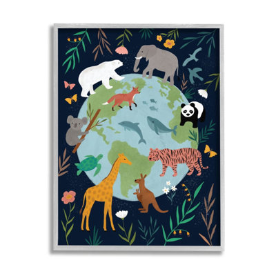 «Jungle Animals and Earth Nature Floral Border» par Nina Seven - impression d'art graphique