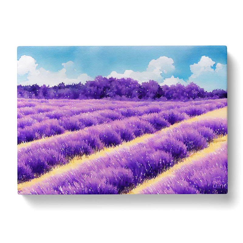 Watercolour Lavender Field Vol.2 - Wrapped Canvas, 40cm H x 60cm W x 3cm D