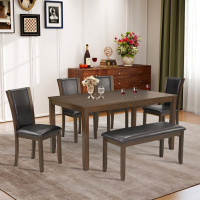 Ensemble de table de salle à manger 6 pièces avec banc et chaises (ensemble de 6)